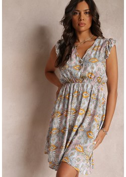 Jasnoróżowo-Niebieska Rozkloszowana Sukienka Mini z Falbankami i Gumką w Pasie z Wiskozy Jehan ze sklepu Renee odzież w kategorii Sukienki - zdjęcie 157473444
