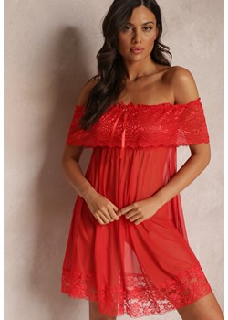 Czerwona Koronkowa Koszula Nocna z Majtkami Typu Stringi Aubina ze sklepu Renee odzież w kategorii Koszule nocne - zdjęcie 157473520