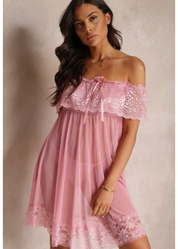 Różowa Koronkowa Koszula Nocna z Majtkami Typu Stringi Aubina ze sklepu Renee odzież w kategorii Koszule nocne - zdjęcie 157473524