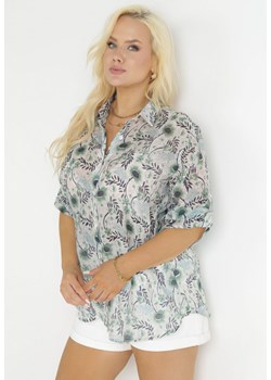 Zielona Koszula w Kwiaty z Podpinanymi Rękawami 3/4 Rosedris ze sklepu Born2be Odzież w kategorii Koszule damskie - zdjęcie 157488193