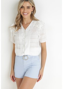 Biała Koronkowa Koszula z Krótkim Rękawem Cherina ze sklepu Born2be Odzież w kategorii Koszule damskie - zdjęcie 157488341