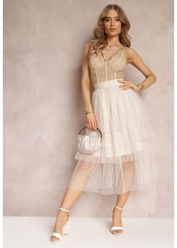 Beżowa Tiulowa Spódnica z Falbankami Mairin ze sklepu Renee odzież w kategorii Spódnice - zdjęcie 157488944