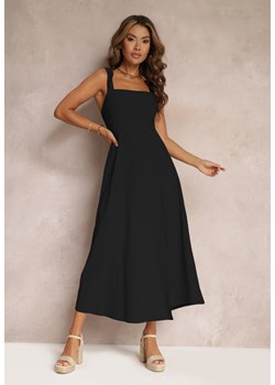 Czarna Rozkloszowana Sukienka Bawełniana z Kwadratowym Dekoltem Trenna ze sklepu Renee odzież w kategorii Sukienki - zdjęcie 157488974