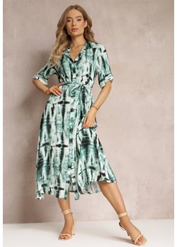 Zielona Koszulowa Sukienka Midi z Materiałowym Paskiem z Wiskozy Eilana ze sklepu Renee odzież w kategorii Sukienki - zdjęcie 157489124