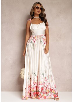 Beżowa Plisowana Sukienka Maxi na Wiązanych Ramiączkach Ullita ze sklepu Renee odzież w kategorii Sukienki - zdjęcie 157489240