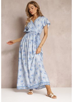 Niebieska Wiskozowa Sukienka z Metalicznym Wzorem i Gumką w Pasie Carinalia ze sklepu Renee odzież w kategorii Sukienki - zdjęcie 157489364