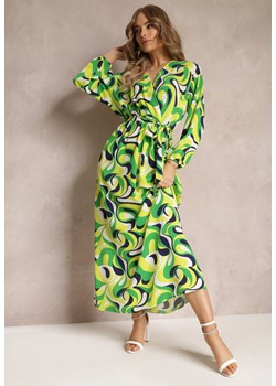 Zielona Rozkloszowana Sukienka Maxi z Wiązanym Paskiem Sanetra ze sklepu Renee odzież w kategorii Sukienki - zdjęcie 157494043