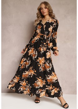 Czarna Kopertowa Sukienka Rozkloszowana w Kwiaty Leonah ze sklepu Renee odzież w kategorii Sukienki - zdjęcie 157494103