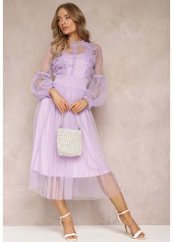 Fioletowa Tiulowa Sukienka Rozkloszowana z Koronką Nirthe ze sklepu Renee odzież w kategorii Sukienki - zdjęcie 157494114