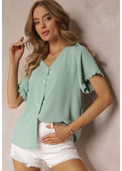 Zielona Koszula z Krótkim Rękawem i Koronką przy Ramionach Bettia ze sklepu Renee odzież w kategorii Bluzki damskie - zdjęcie 157494183