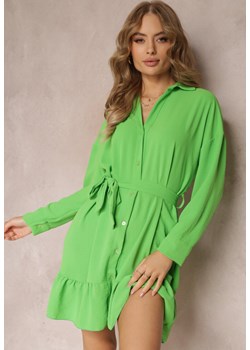 Zielona Sukienka Koszulowa z Falbanką i Wiązanym Paskiem Neitra ze sklepu Renee odzież w kategorii Sukienki - zdjęcie 157494323