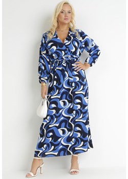 Granatowa Rozkloszowana Sukienka Maxi w Fantazyjny Print Blanis ze sklepu Born2be Odzież w kategorii Sukienki - zdjęcie 157494372
