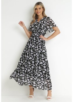 Czarna Sukienka z Gumką w Pasie i Kopertowym Dekoltem Roselita ze sklepu Born2be Odzież w kategorii Sukienki - zdjęcie 157494431