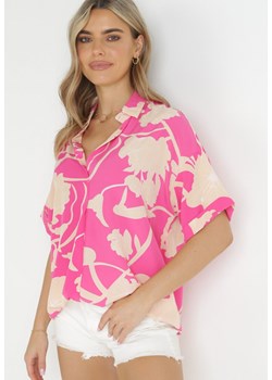 Różowa Bluzka z Krótkimi Rękawami w Kwiaty Selenes ze sklepu Born2be Odzież w kategorii Bluzki damskie - zdjęcie 157499181