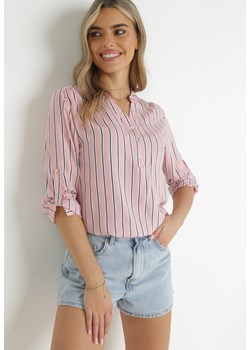 Różowa Koszula z Wiskozy w Paski Miksa ze sklepu Born2be Odzież w kategorii Bluzki damskie - zdjęcie 157499231