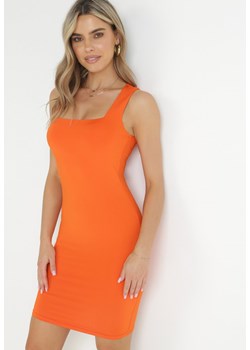 Pomarańczowa Dopasowana Sukienka Mini z Kwadratowym Dekoltem Kioleta ze sklepu Born2be Odzież w kategorii Sukienki - zdjęcie 157499423