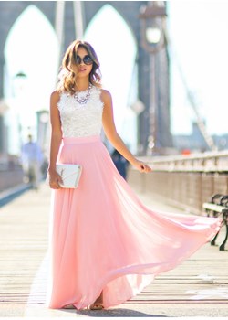 Sukienka maxi z różowym dołem oraz koronkową górą ze sklepu E-Shop w kategorii Sukienki - zdjęcie 157513830