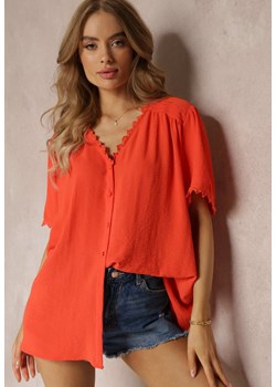 Pomarańczowa Koszula Zapinana na Guziki z Ozdobną Koronką Willona ze sklepu Renee odzież w kategorii Koszule damskie - zdjęcie 157514842