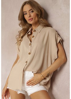Beżowa Zapinana Koszula z Krótkim Rękawem Corania ze sklepu Renee odzież w kategorii Koszule damskie - zdjęcie 157514962