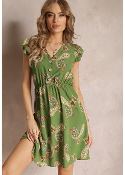 Zielona Rozkloszowana Sukienka Mini we Wzór Paisley Rachelli ze sklepu Renee odzież w kategorii Sukienki - zdjęcie 157520000