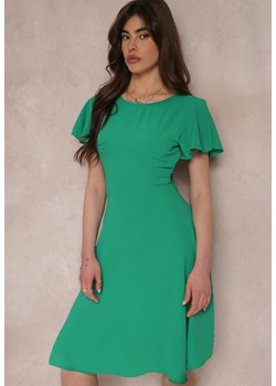 Zielona Elegancka Sukienka z Krótkim Rękawem i Rozkloszowanym Dołem Mimisa ze sklepu Renee odzież w kategorii Sukienki - zdjęcie 157524860