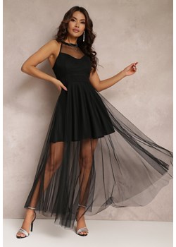 Czarna Sukienka Maxi z Tiulowego Materiału z Rozkloszowanym Dołem i Usztywnionymi Miseczkami Jarissa ze sklepu Renee odzież w kategorii Sukienki - zdjęcie 157537003