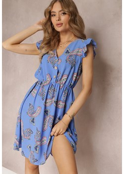 Niebieska Rozkloszowana Sukienka Mini we Wzór Paisley Rachelli ze sklepu Renee odzież w kategorii Sukienki - zdjęcie 157540284