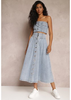 Jasnoniebieska Jeansowa Spódnica Maxi z Guzikami z Bawełny Rachellia ze sklepu Renee odzież w kategorii Spódnice - zdjęcie 157540304
