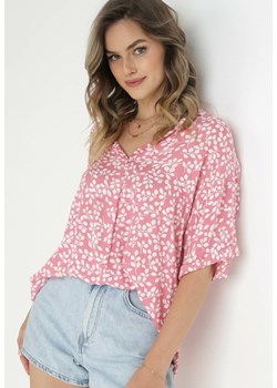Różowa Koszulowa Bluzka w Kwiaty z Krótkimi Rękawami Selenta ze sklepu Born2be Odzież w kategorii Bluzki damskie - zdjęcie 157540640
