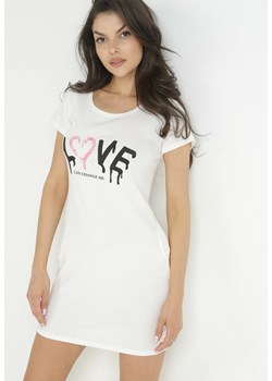 Biała Bawełniana Sukienka T-shirtowa z Napisem Avera ze sklepu Born2be Odzież w kategorii Sukienki - zdjęcie 157540840