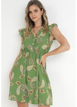 Zielona Rozkloszowana Sukienka z Wiskozy we Wzór Paisley Marinetta ze sklepu Born2be Odzież w kategorii Sukienki - zdjęcie 157540860