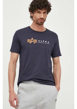 Alpha Industries t-shirt bawełniany  Alpha Label T kolor granatowy z nadrukiem 118502 07 118502.07-GRANATOWY ze sklepu ANSWEAR.com w kategorii T-shirty męskie - zdjęcie 157545493