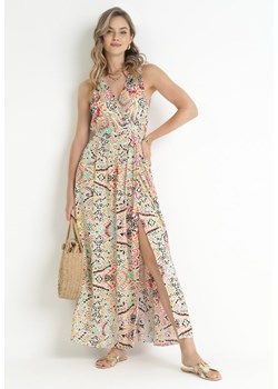 Beżowa Sukienka Maxi o Kopertowym Kroju z Wiązaniem z Wiskozy Wilna ze sklepu Born2be Odzież w kategorii Sukienki - zdjęcie 157551394