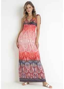 Czerwona Rozkloszowana Sukienka Maxi z Cienkimi Gumkami w Pasie i Kopertowym Dekoltem Clothilda ze sklepu Born2be Odzież w kategorii Sukienki - zdjęcie 157551454