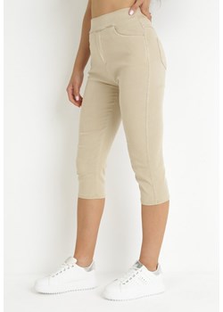 Beżowe Spodnie 3/4 z Gumką w Pasie Sloantia ze sklepu Born2be Odzież w kategorii Spodnie damskie - zdjęcie 157551672
