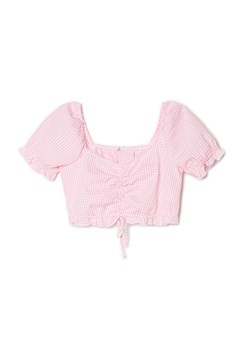 Cropp - Różowa bluzka crop top w kratkę - różowy ze sklepu Cropp w kategorii Bluzki damskie - zdjęcie 157552151