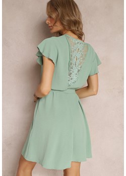 Zielona Sukienka Mini z Koronkowym Dekoltem i Wycięciem na Plecach Hoppe ze sklepu Renee odzież w kategorii Sukienki - zdjęcie 157562720