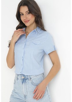 Jasnoniebieska Koszula w Kratę z Krótkim Rękawem Chenia ze sklepu Born2be Odzież w kategorii Koszule damskie - zdjęcie 157562821