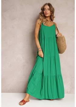 Zielona Sukienka Maxi z Wiskozy na Ramiączkach Avaja ze sklepu Renee odzież w kategorii Sukienki - zdjęcie 157563874