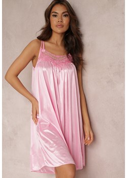 Różowa Satynowa Koszula Nocna z Cienkimi Ramiączkami i Koronką Maceille ze sklepu Renee odzież w kategorii Koszule nocne - zdjęcie 157572293