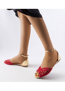 Czerwone ażurowe sandały z cyrkoniami Aubrette ze sklepu gemre w kategorii Balerinki - zdjęcie 157582183