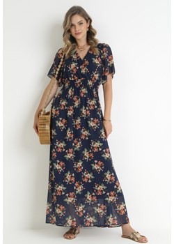 Granatowa Sukienka Maxi z Gumką w Talii i Kopertowym Dekoltem Tedorma ze sklepu Born2be Odzież w kategorii Sukienki - zdjęcie 157584923