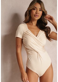 Beżowe Body z Kopertowym Dekoltem Abigai ze sklepu Renee odzież w kategorii Bluzki damskie - zdjęcie 157585200