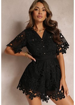 Czarny Kombinezon z Koronkowej Tkaniny z Krótkim Rękawem Eila ze sklepu Renee odzież w kategorii Kombinezony damskie - zdjęcie 157592874