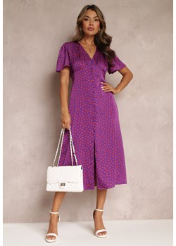 Fioletowa Taliowana Sukienka Midi z Gumką w Talii w Kropki Glennta ze sklepu Renee odzież w kategorii Sukienki - zdjęcie 157593024