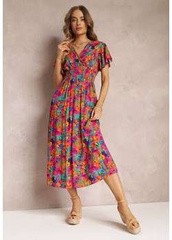 Fuksjowa Rozkloszowana Sukienka Maxi z Gumką w Pasie z Wiskozy Femia ze sklepu Renee odzież w kategorii Sukienki - zdjęcie 157602744