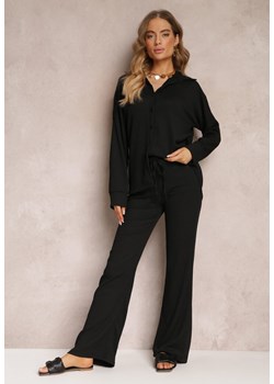 Czarny 2-częściowy Komplet z Koszulą i Spodniami Zdobionymi Delikatnym Tłoczeniem Jaila ze sklepu Renee odzież w kategorii Komplety i garnitury damskie - zdjęcie 157608041