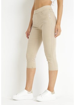 Beżowe Spodnie 3/4 z Gumką w Pasie Hadlesa ze sklepu Born2be Odzież w kategorii Spodnie damskie - zdjęcie 157612521