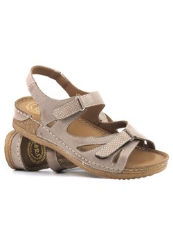 Wygodne sandały damskie skórzane - Waldi 1087, beżowe ze sklepu ulubioneobuwie w kategorii Sandały damskie - zdjęcie 157615341