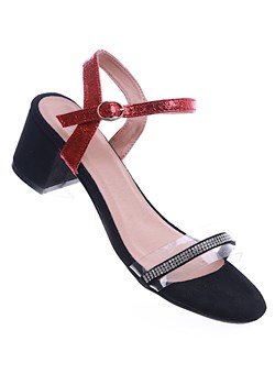 Przepiękne czarno czerwone sandały na grubym obcasie /B2-2 14233 S195/ ze sklepu Pantofelek24.pl w kategorii Sandały damskie - zdjęcie 157615392